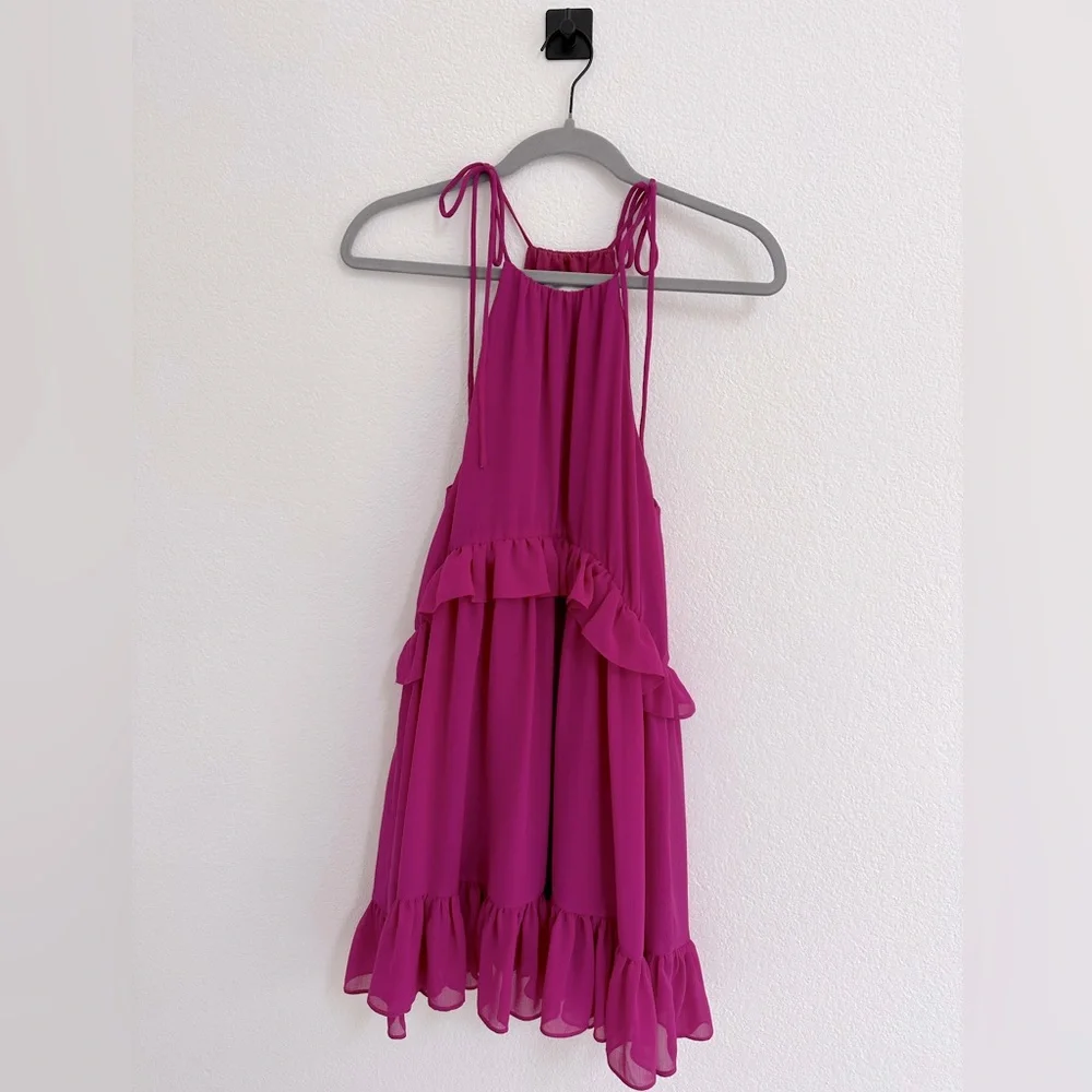 Lulu’s Tie-Strap Tiered Dress in Magenta, Size Small - like new! - Picture 1 of 7